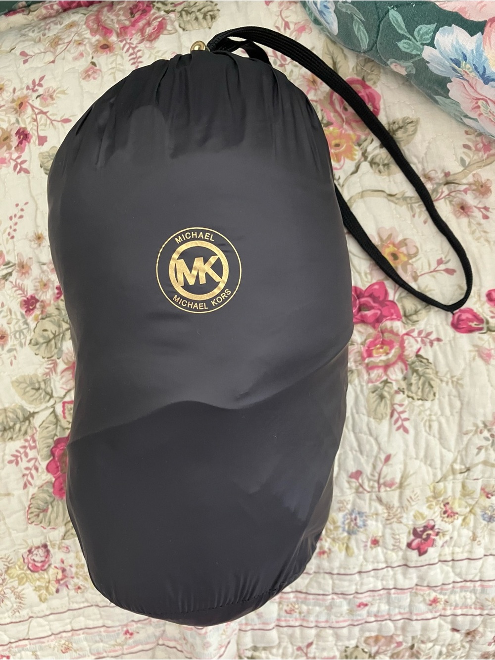 MICHAEL Michael Kors Black Quilted Hooded Puffer with Gold MK Zippers and Bag - Picture 10 of 12